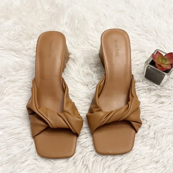 Open Edit Nordstroms Cora Tan Twisted heel slide sandal women size 6, 9, 9.5, 10 - Picture 4 of 8